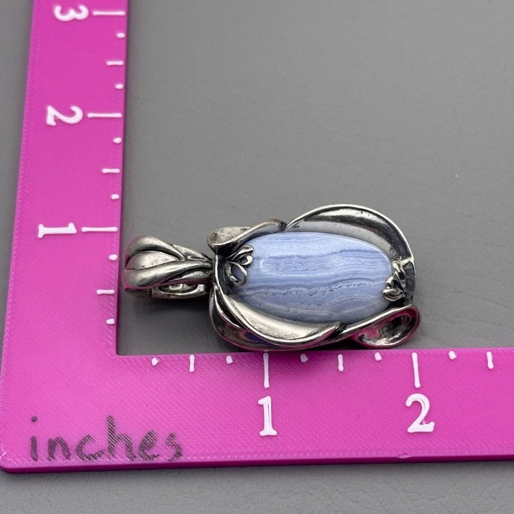 Vintage Carolyn Pollack Relios Sterling Blue Lace Agate Pendant 2